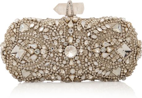 Marchesa Crystal Embroidered Clutch in Silver | Lyst