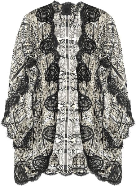 Anna Sui Printed Silk-chiffon and Lace Kimono-style Jacket in Beige ...