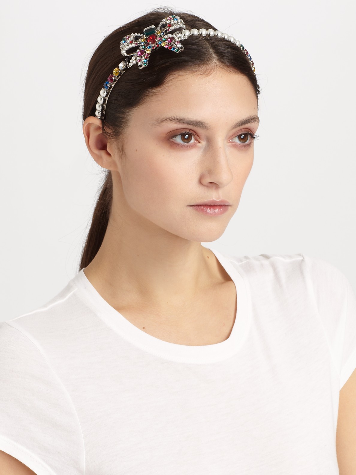 Lyst - Miu Miu Swarovski Crystal Accented Bow Headband in 