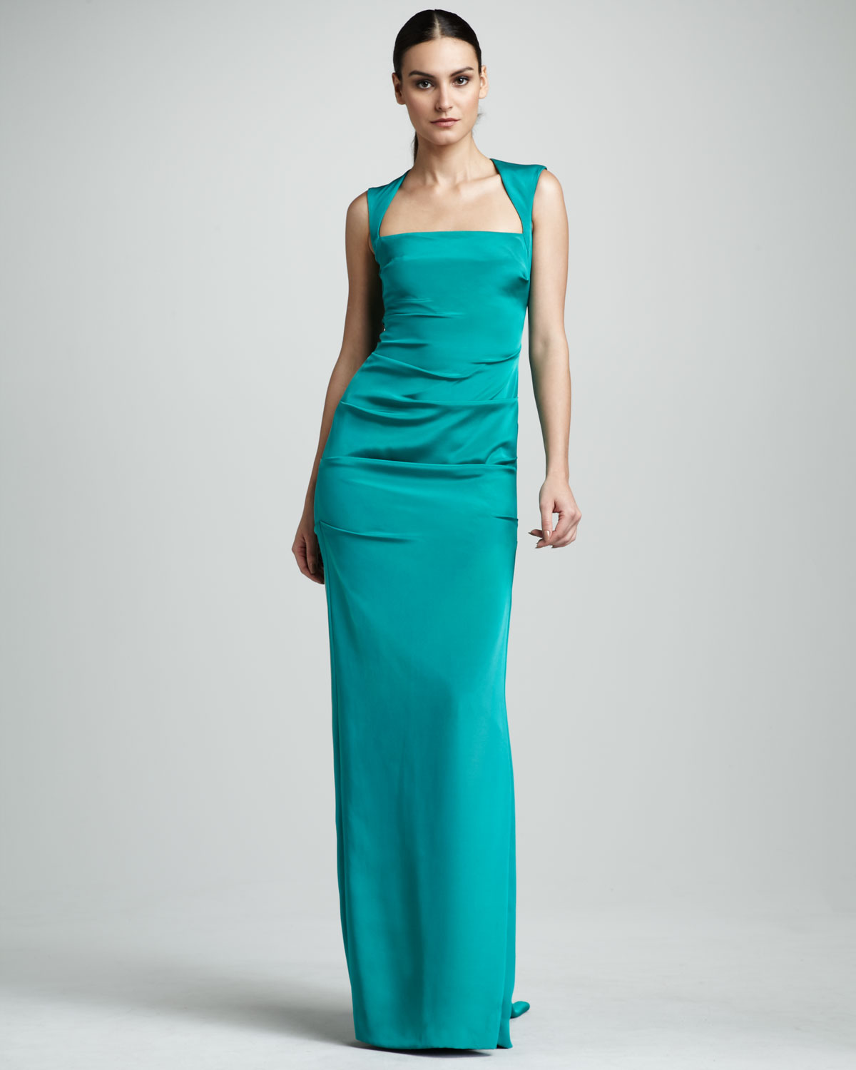 Lyst - Nicole Miller Square-neck Crepe De Chine Gown in Green