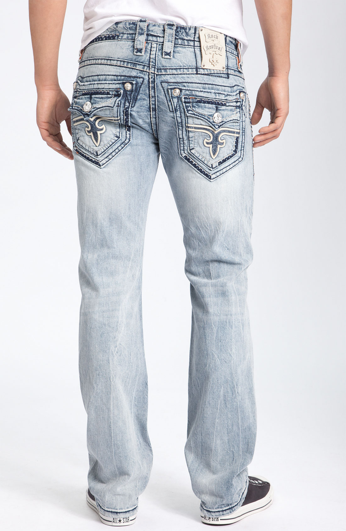 dark blue rock revival jeans