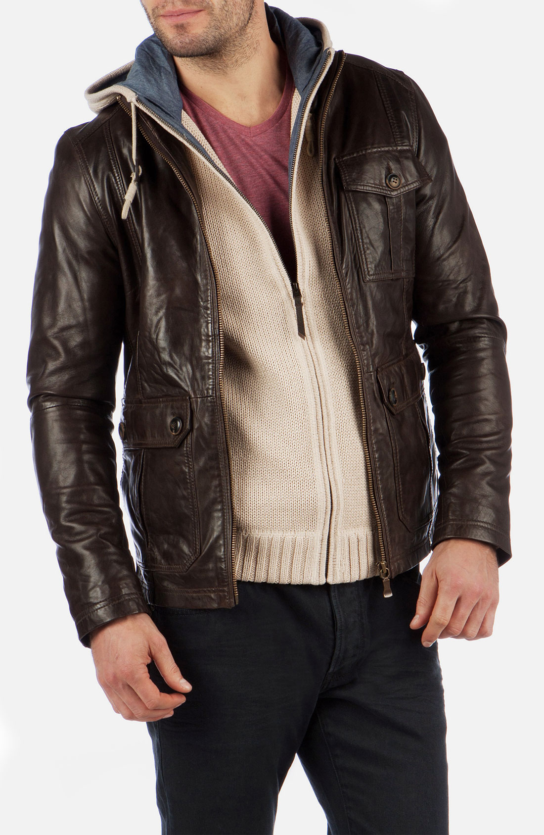 Ted Baker Leather Jacket in Brown for Men (dark brown) | Lyst
