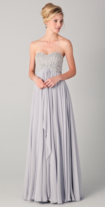 Marchesa Strapless Empire Gown with Beaded Bodice in Metallic | Lyst