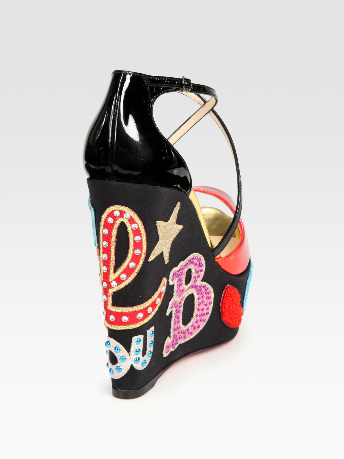 Christian louboutin Embellished Patent Leather and Metallic ...