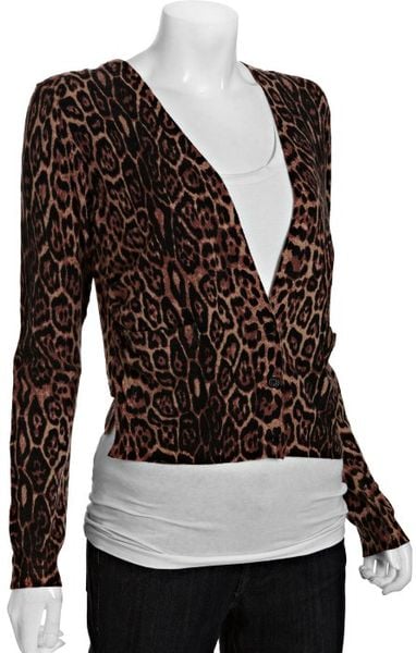 Bcbgmaxazria Light Brown Leopard Print Wool Roz Cropped Cardigan in ...