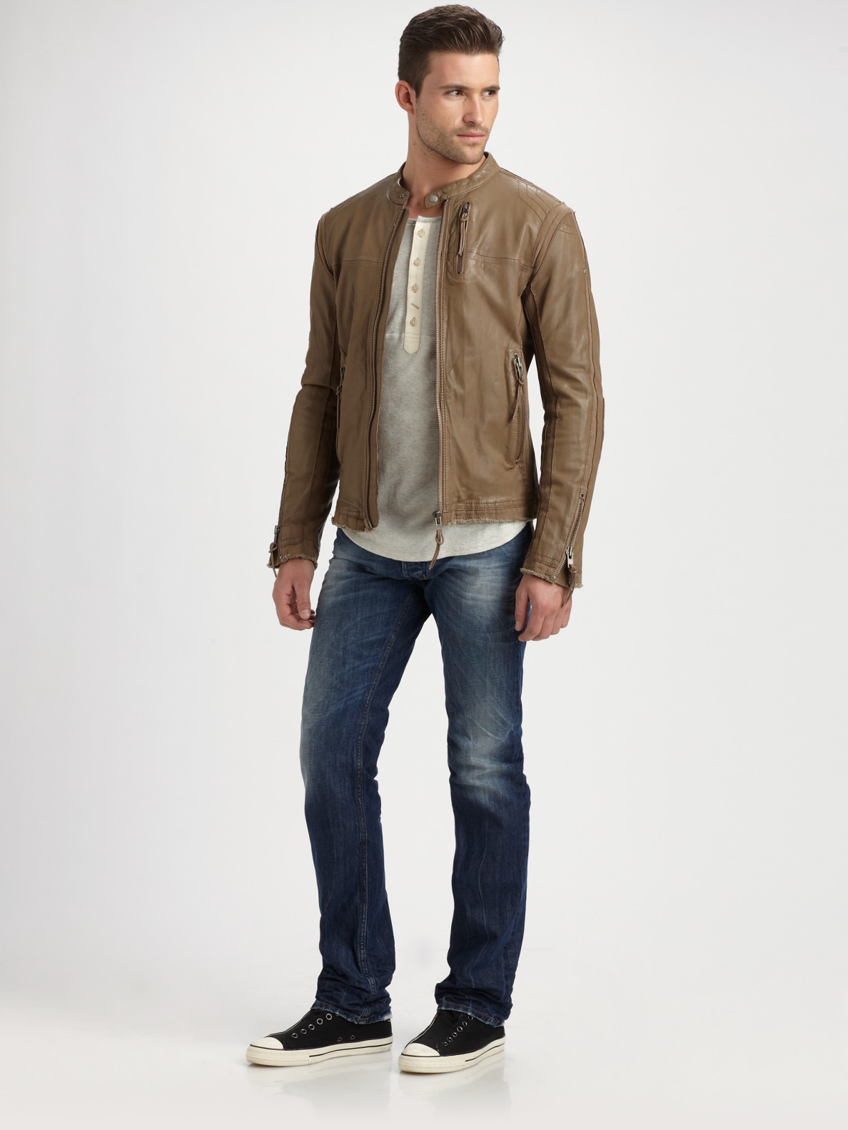 Lyst - Diesel Lambskin Leather Jacket in Brown for Men