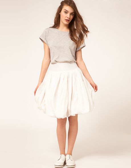Asos Silk Parachute Puffball Skirt in White | Lyst