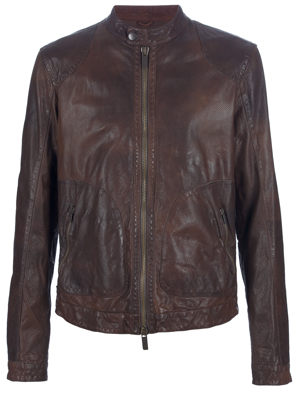 Armani Jeans Leather Jacket in Brown for Men | Lyst