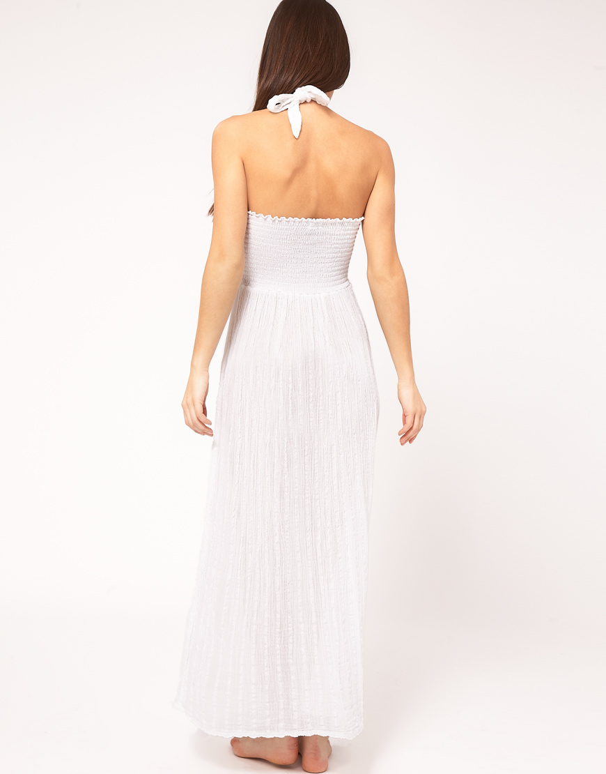 ASOS Asos Halter Cheesecloth Maxi Beach Dress in White - Lyst