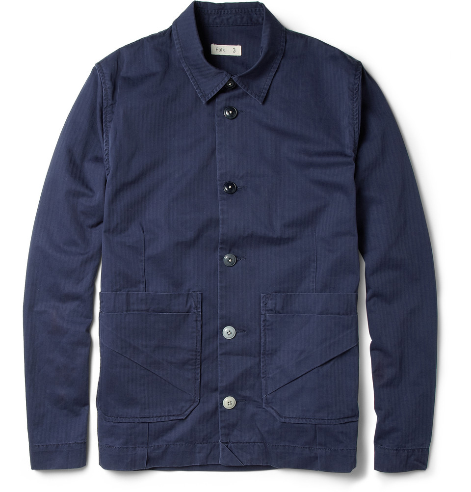 Folk Lightweight Herringbone Cotton Jacket in Blue for Men | Lyst