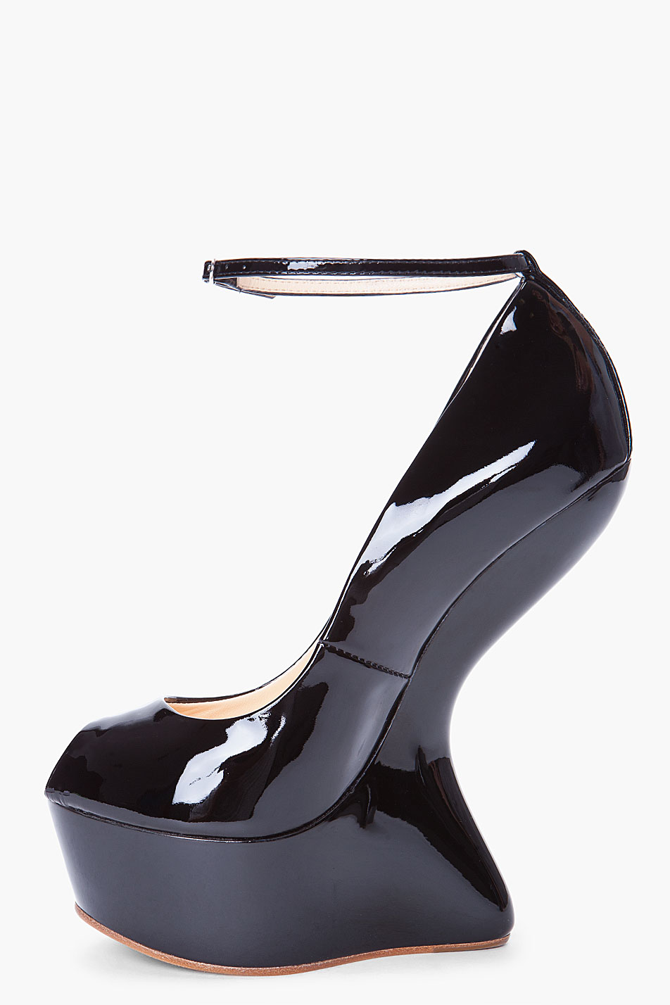black patent wedges