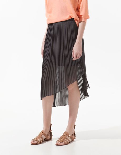 Zara Asymmetric Fine Pleated Skirt in Black (coal) | Lyst