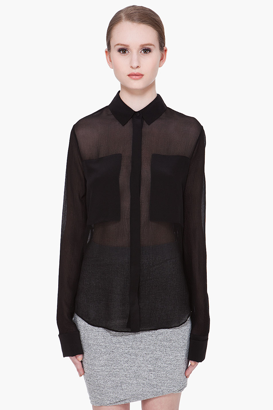 Lyst - T By Alexander Wang Black Long Sleeve Silk Blouse in Black