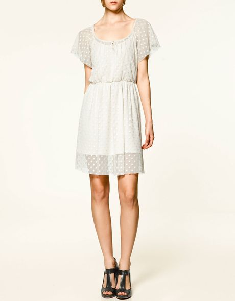 Zara Dotted Swiss Dress in White (vanilla) | Lyst