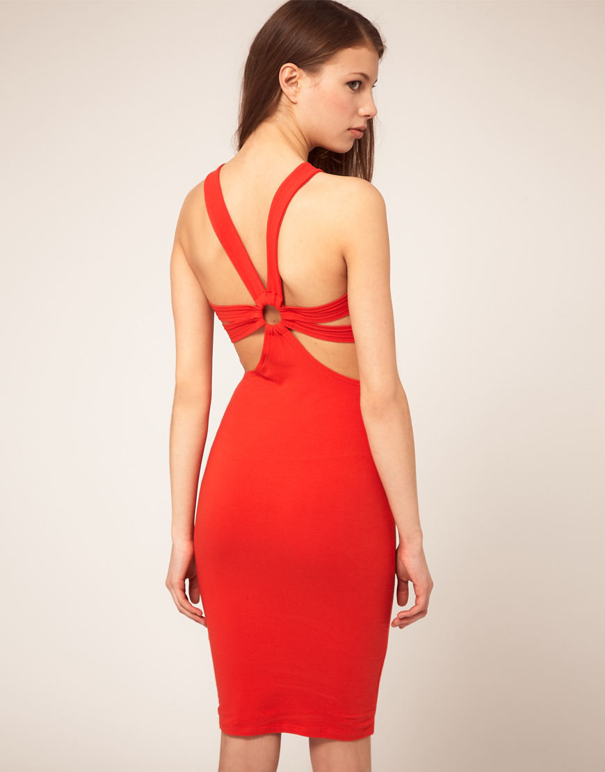 Lyst - Asos Collection Asos Midi Dress with Strappy Back in Red