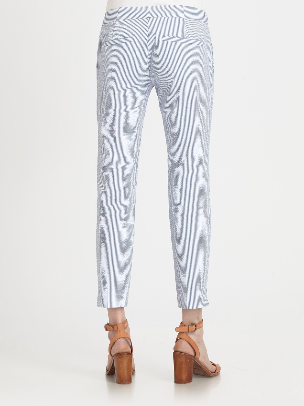 Lyst Theory Cropped Seersucker Pants In Blue 3004