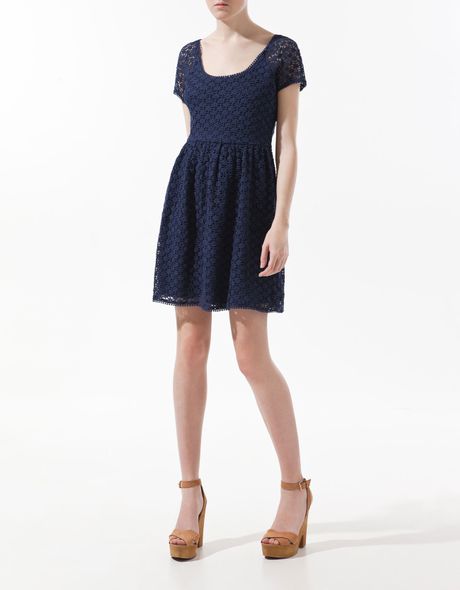 Zara Lace Dress in Blue | Lyst