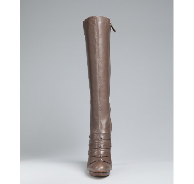 cone heel leather boots