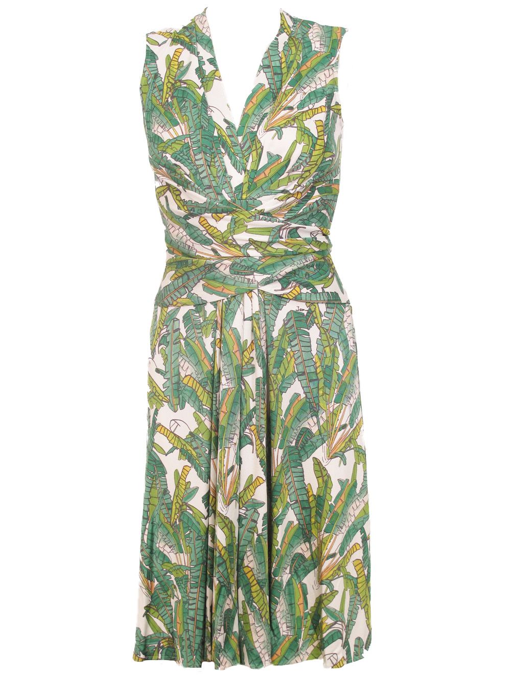 Issa Sleeveless Silk Jersey Faux Wrap Dress in Green (white) | Lyst