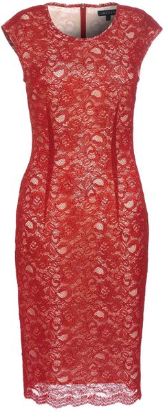 Jaeger Lace Overlay Shift Dress in Red | Lyst