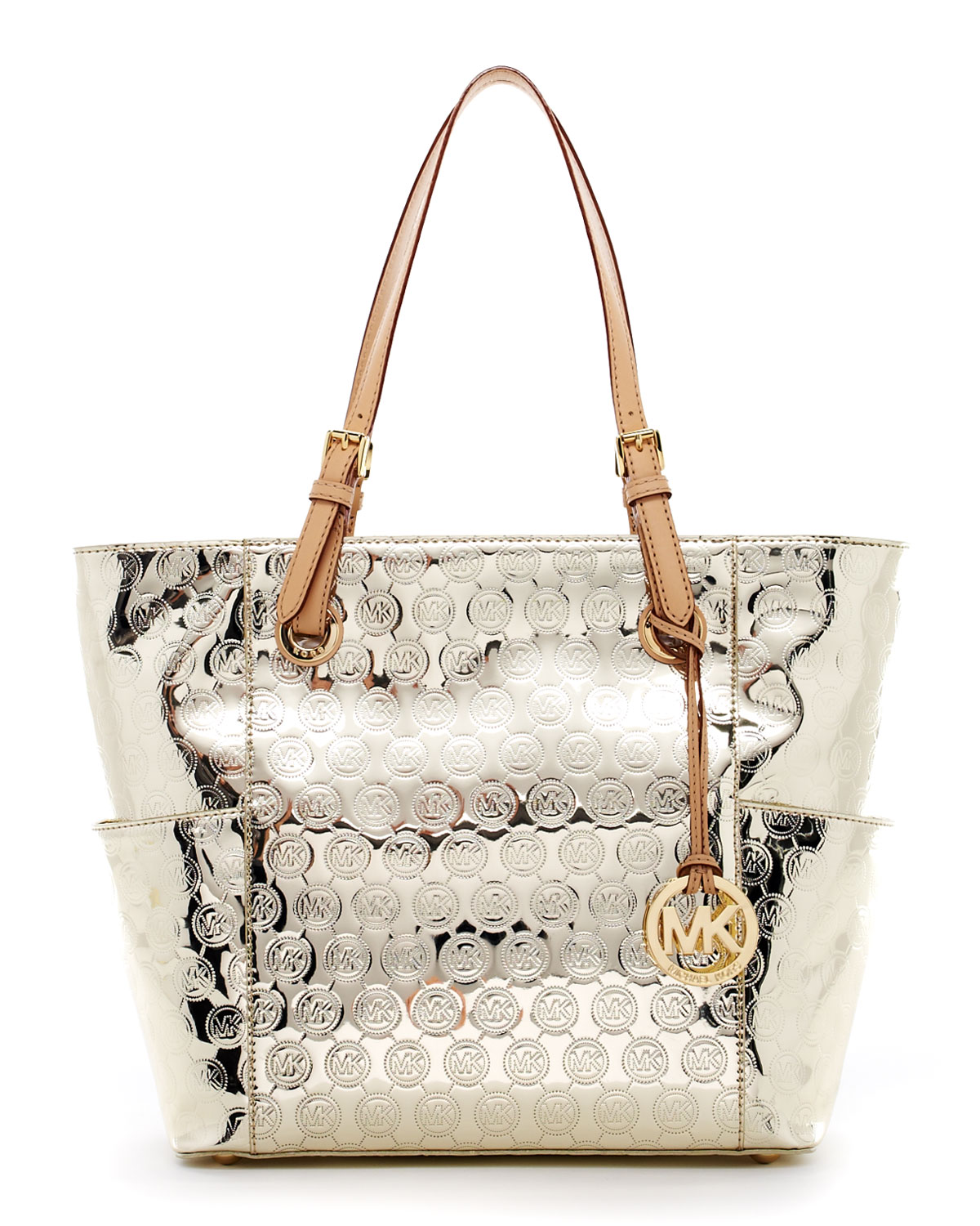 Michael kors Jet Set Monogram Signature Item Tote Pale Gold in Metallic ...