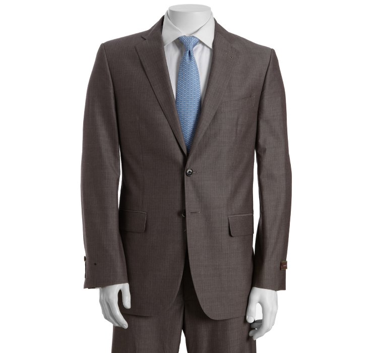 Joseph Abboud Taupe with Blue Deco Stripe Woolcotton Blend Two Button ...