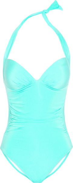 Jets By Jessika Allen Journey Ruched Halterneck Swimsuit in Green ...