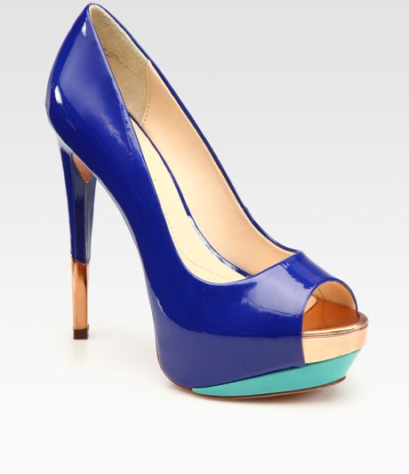 Boutique 9 Patent Leather and Leather Colorblock Peep Toe Platform ...