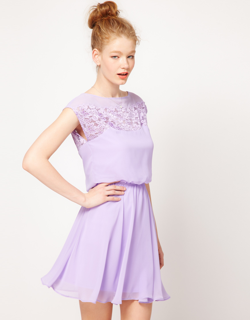 Lyst Asos Skater Dress With Daisy Lace In Purple 5445