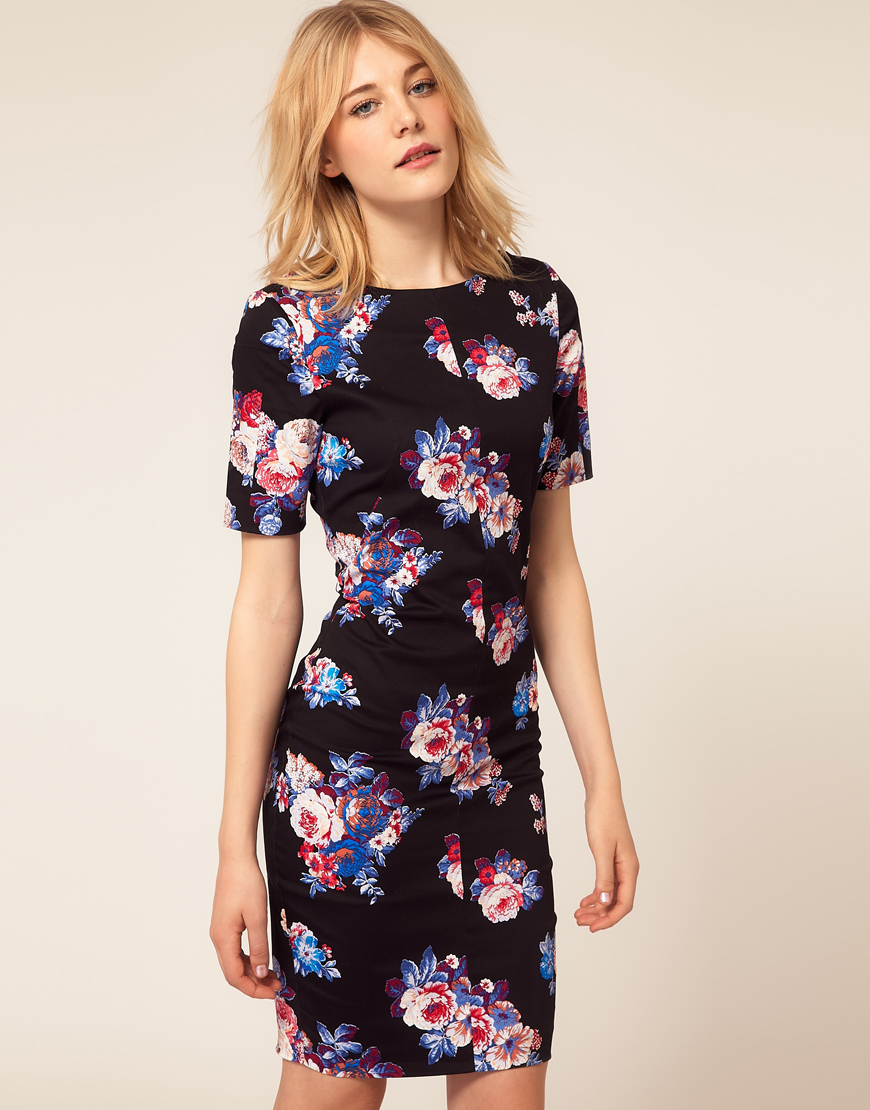 Lyst - Asos Collection Asos Pencil Dress in Floral Print in Blue