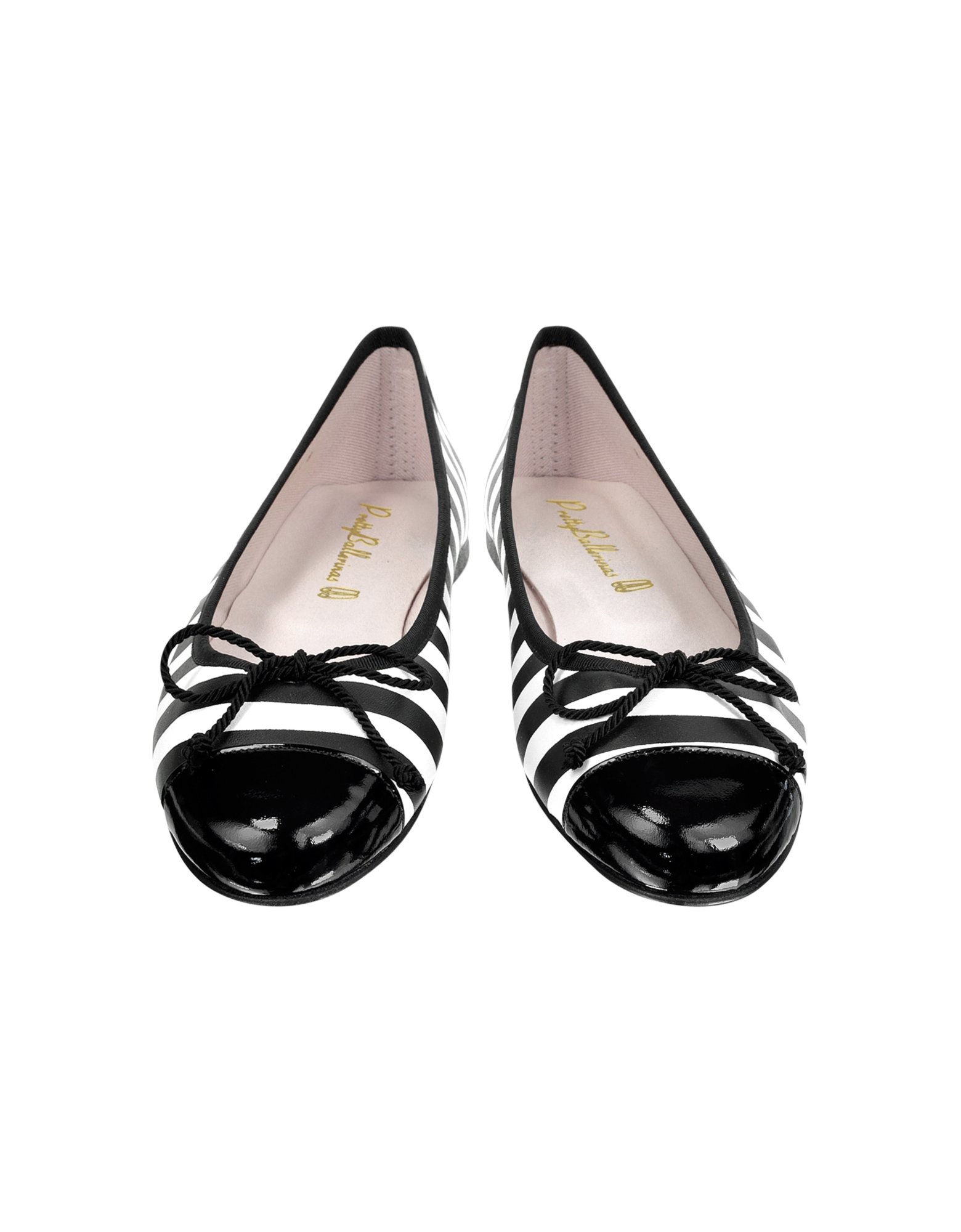 black and white striped ballet flats