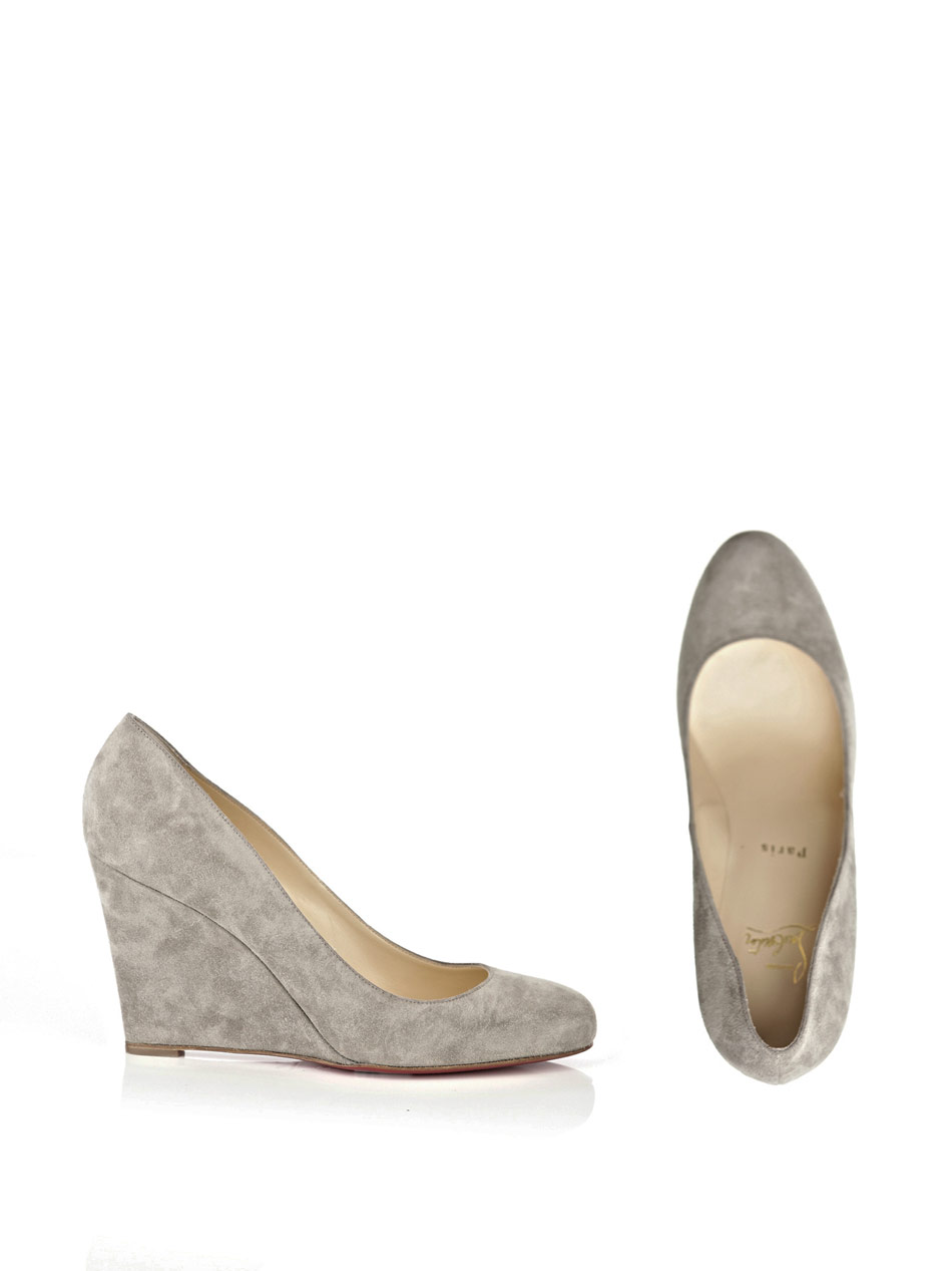 Christian louboutin Ron Ron 85mm Suede Wedges in Gray (grey) | Lyst