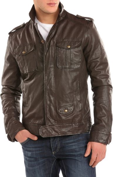 Guess Headly Leather Jacket in Brown for Men (dark brown) | Lyst