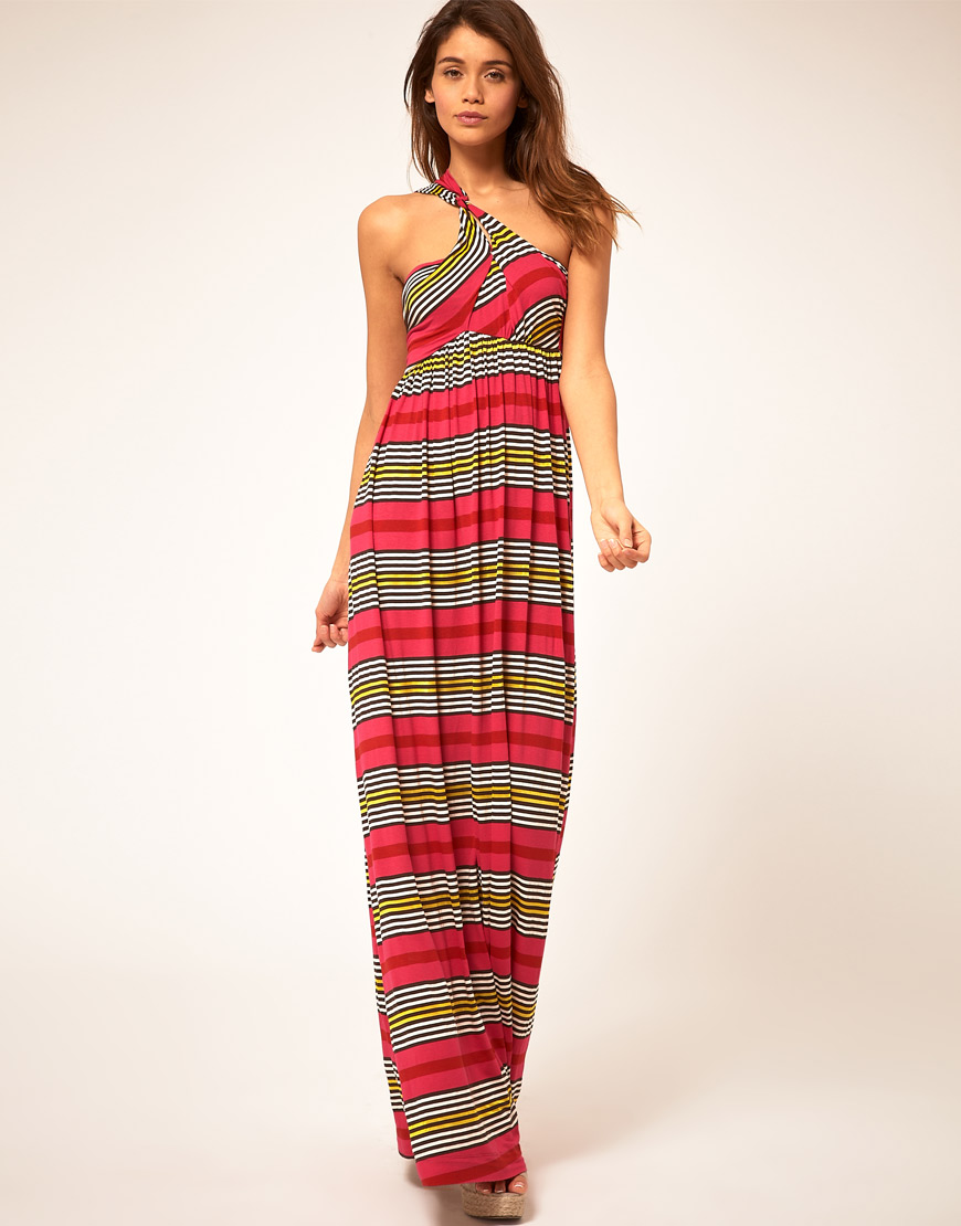 Lyst Miss Sixty Maxi Dress With Stripe Print In Pink Gallery