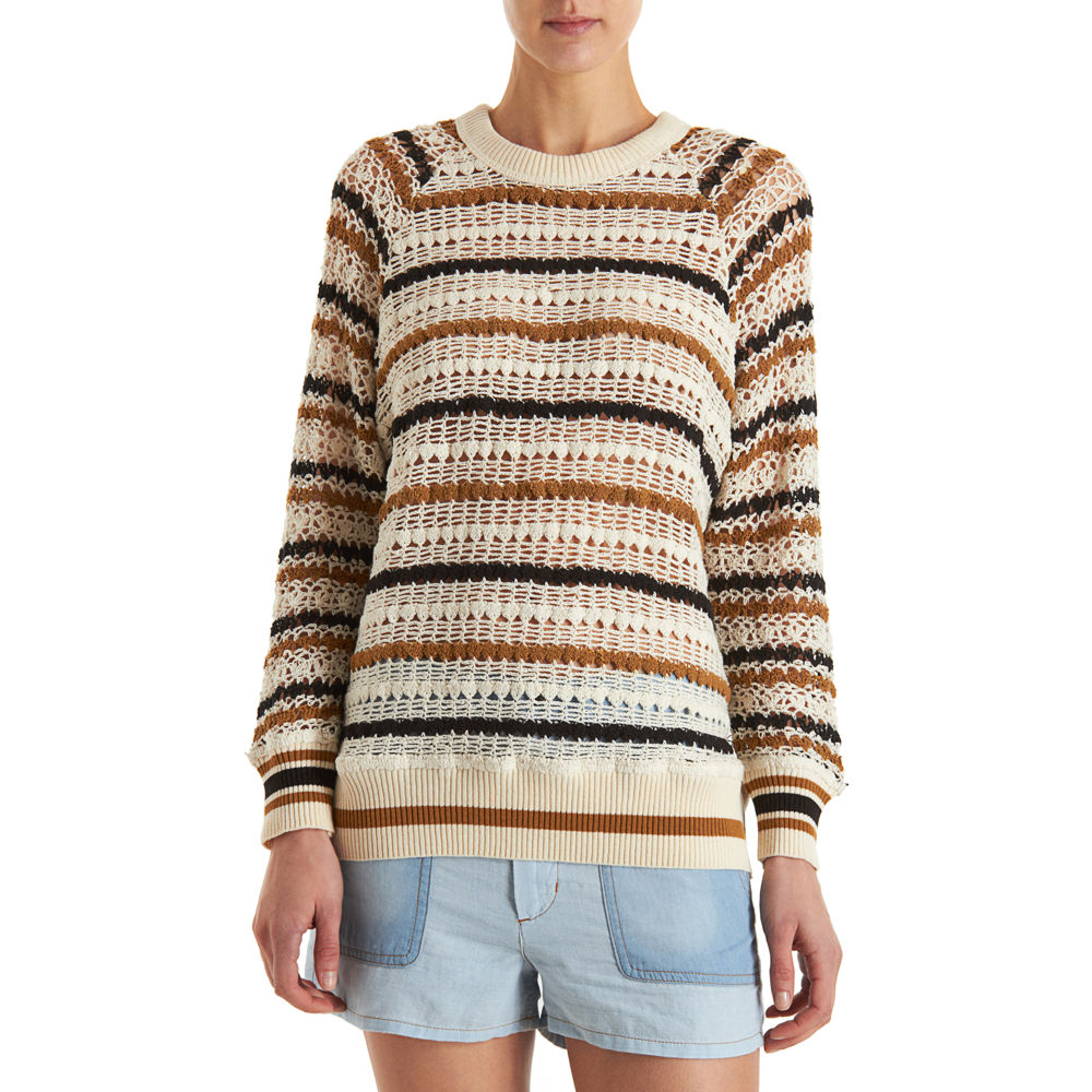 Etoile Isabel Marant Striped Crochet Long Sleeve Sweater in Beige (noir ...