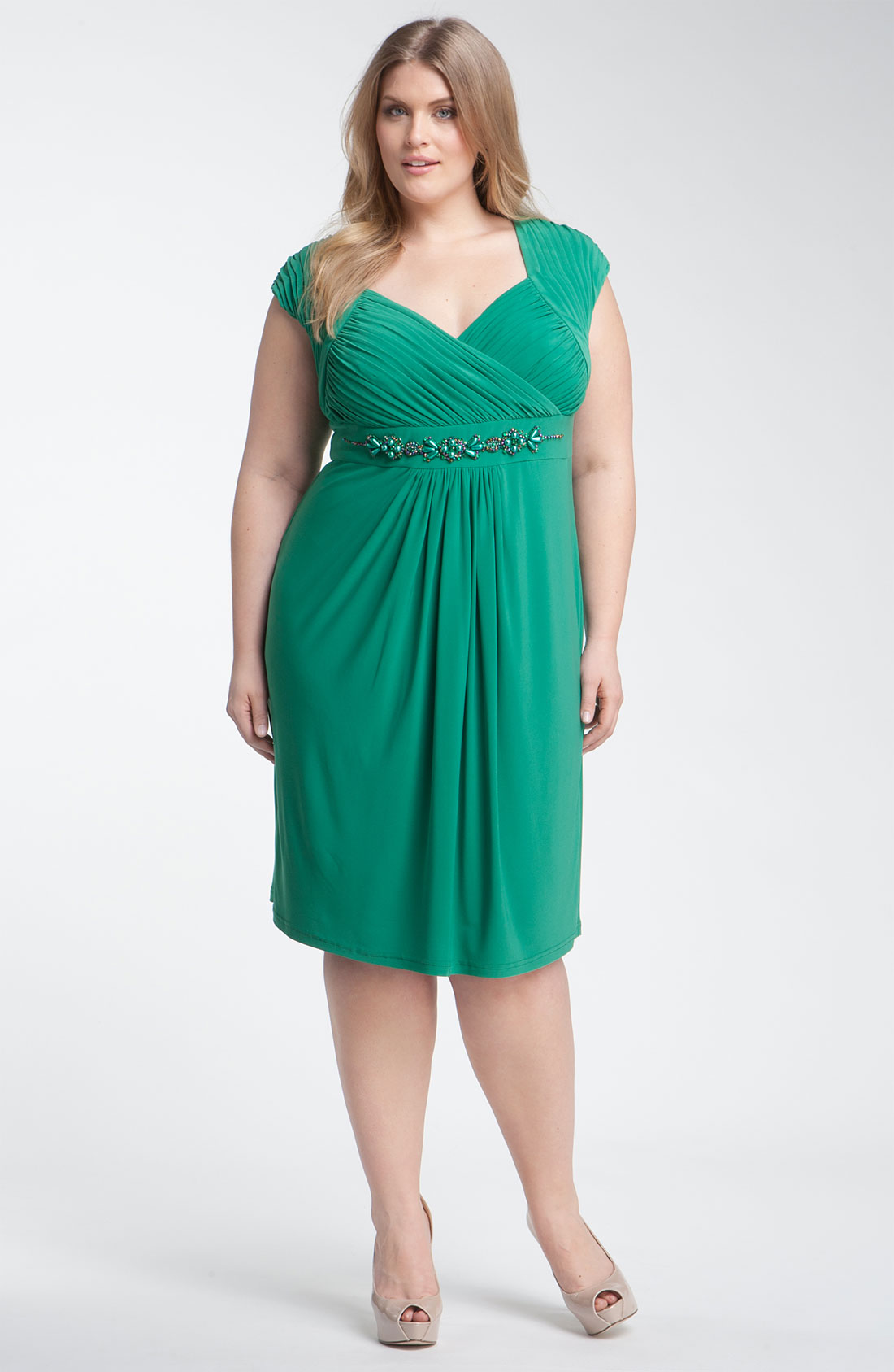 Adrianna Papell Embellished Cap Sleeve Dress in Green (kelly) | Lyst