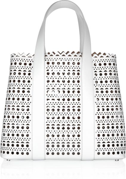 Alaïa Perforated Leather Tote in White | Lyst