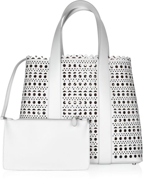 Alaïa Perforated Leather Tote in White | Lyst