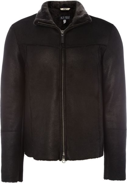 Armani Jeans Shearling Jacket in Black for Men | Lyst