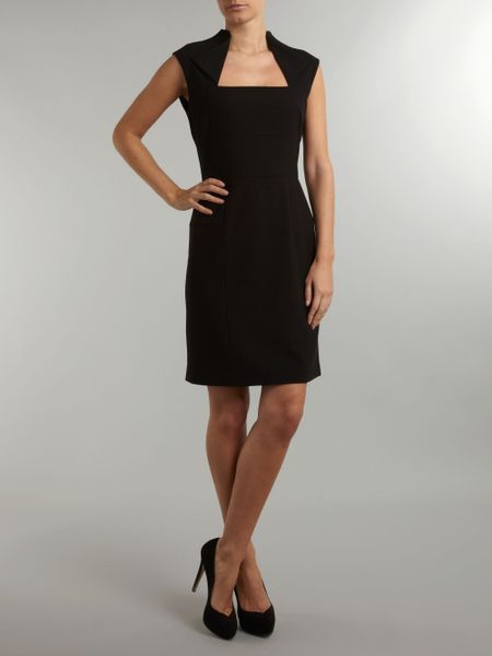 Andrew Marc Square Neck Shift Dress in Black | Lyst