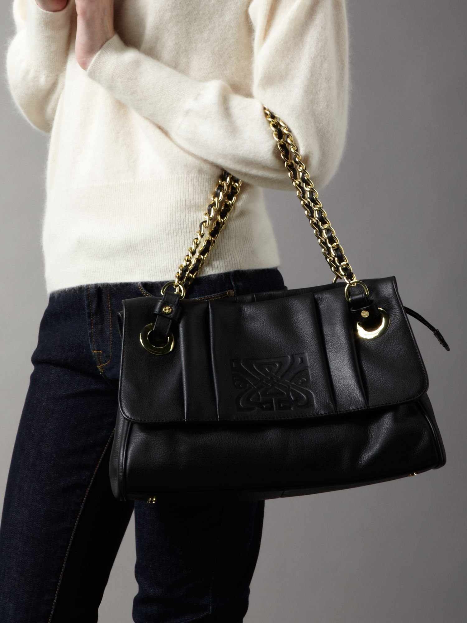 Biba Eleanor Leather Chain Handle Bag in Black | Lyst