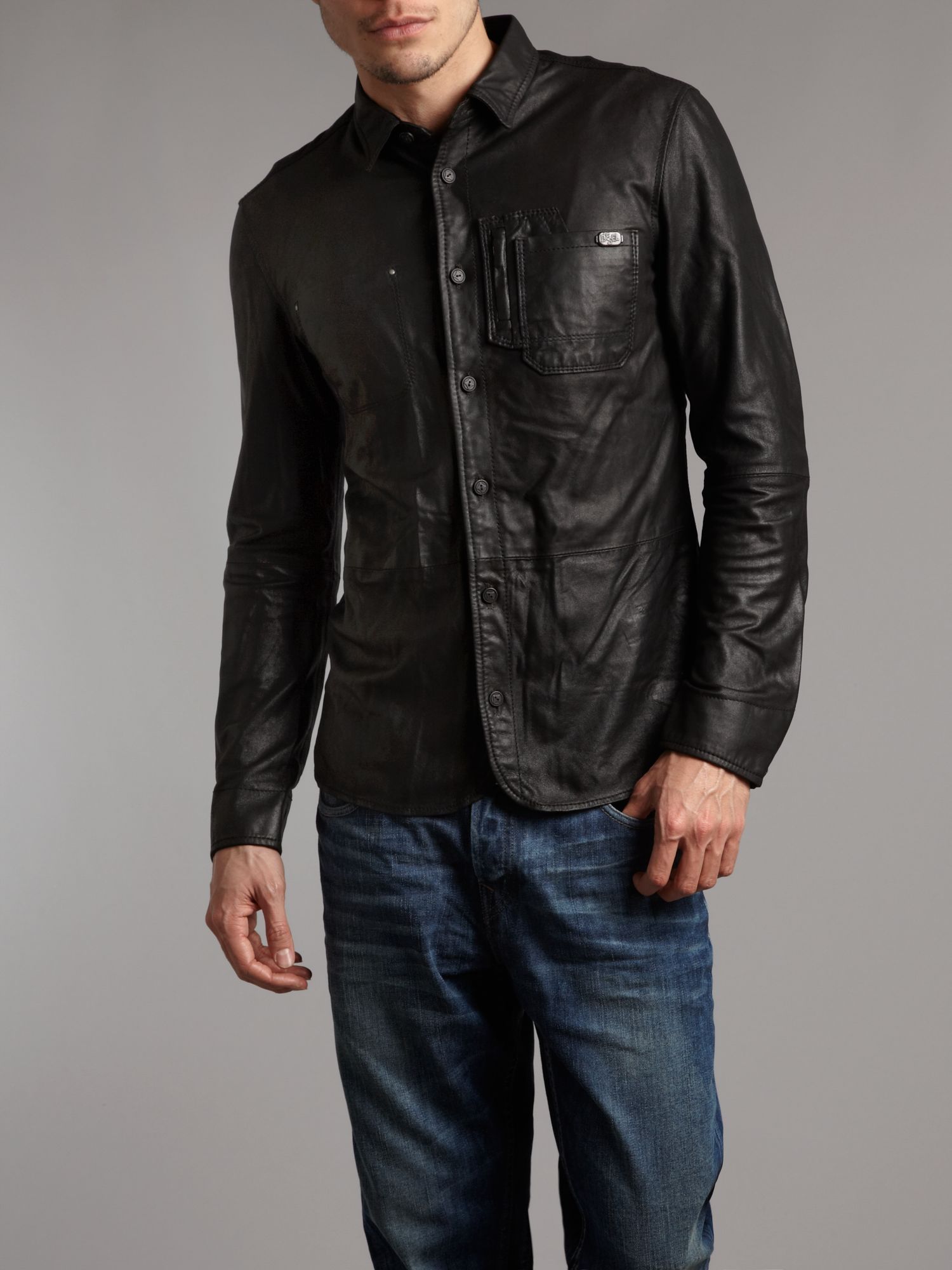 Diesel Longsleeve Leather Shirt in Black for Men | Lyst