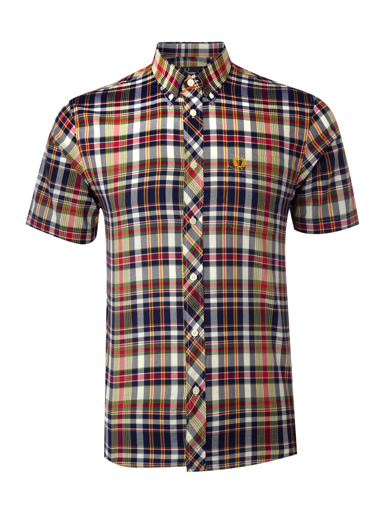 Fred Perry Short Sleeved Basket Weave Madras Shirt in Blue for Men | Lyst