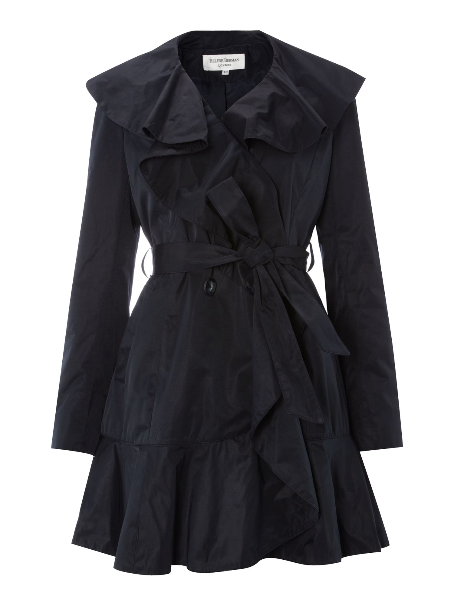 Helene Berman Ruffle Front Trench in Blue (navy) | Lyst