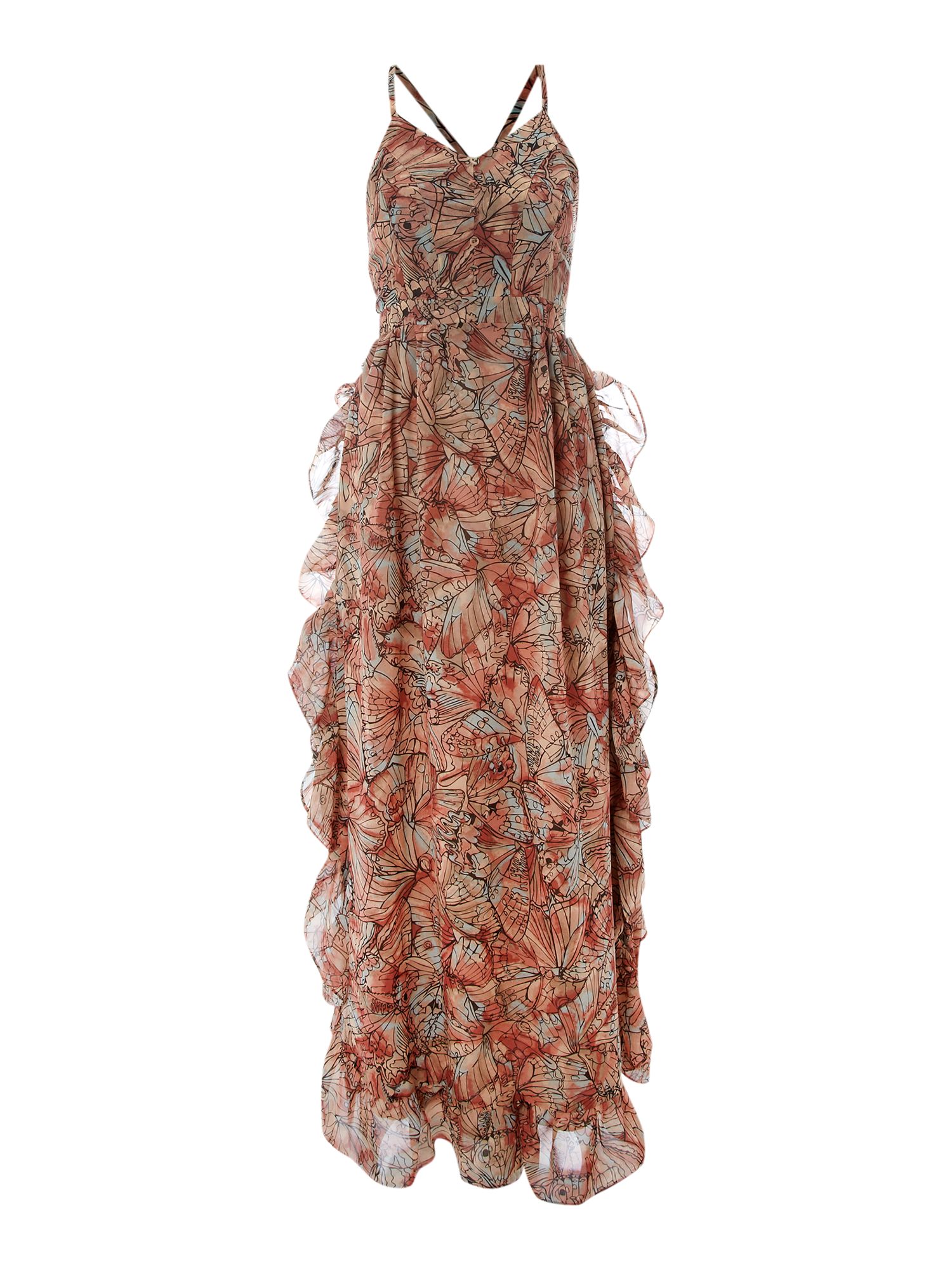 House Of Dereon Printed Ruffle Maxi Dress in Floral (multi-coloured) | Lyst
