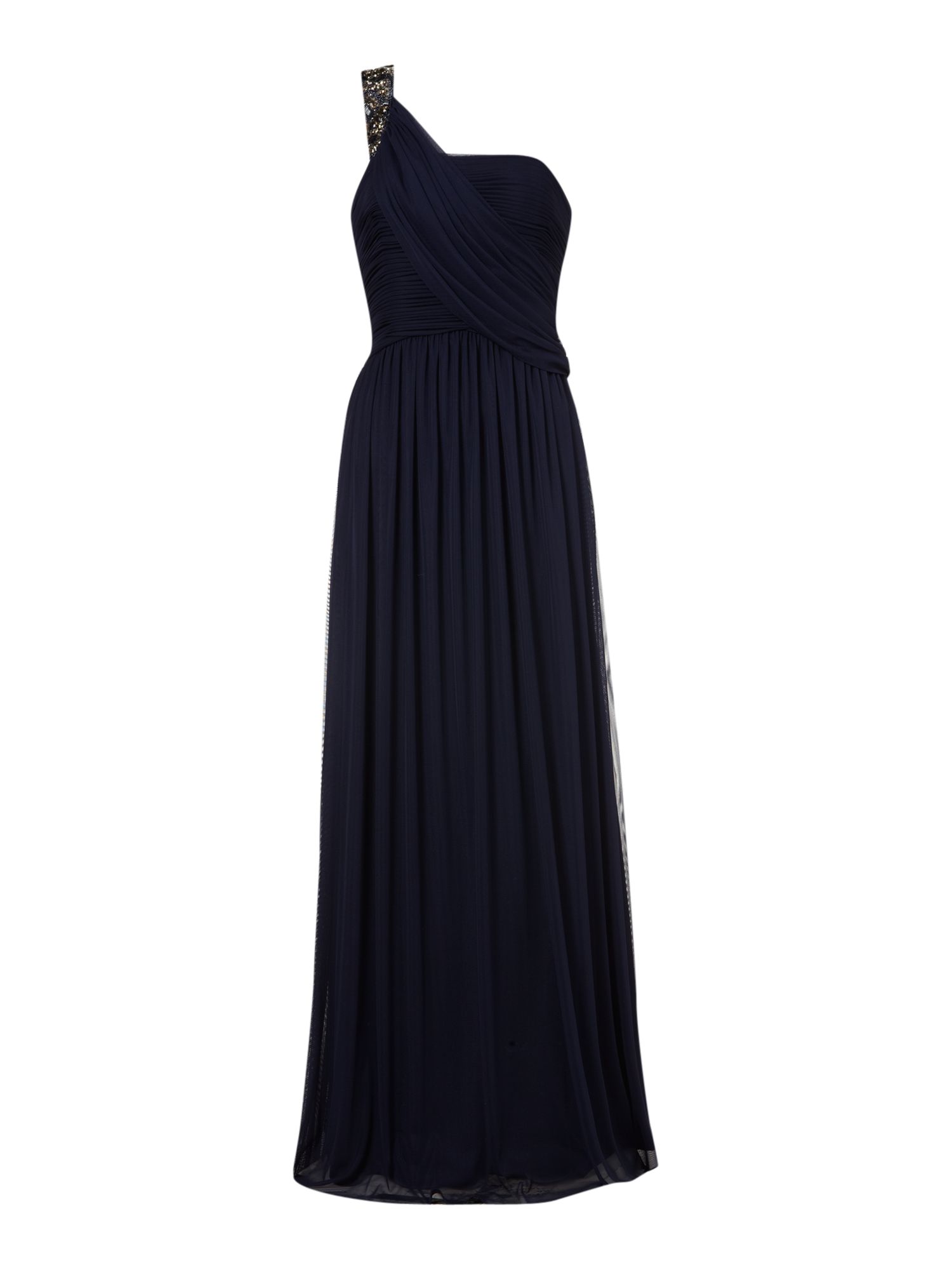 Js Collections Mesh One Shoulder Draped Beaded Dress in Blue (navy) | Lyst