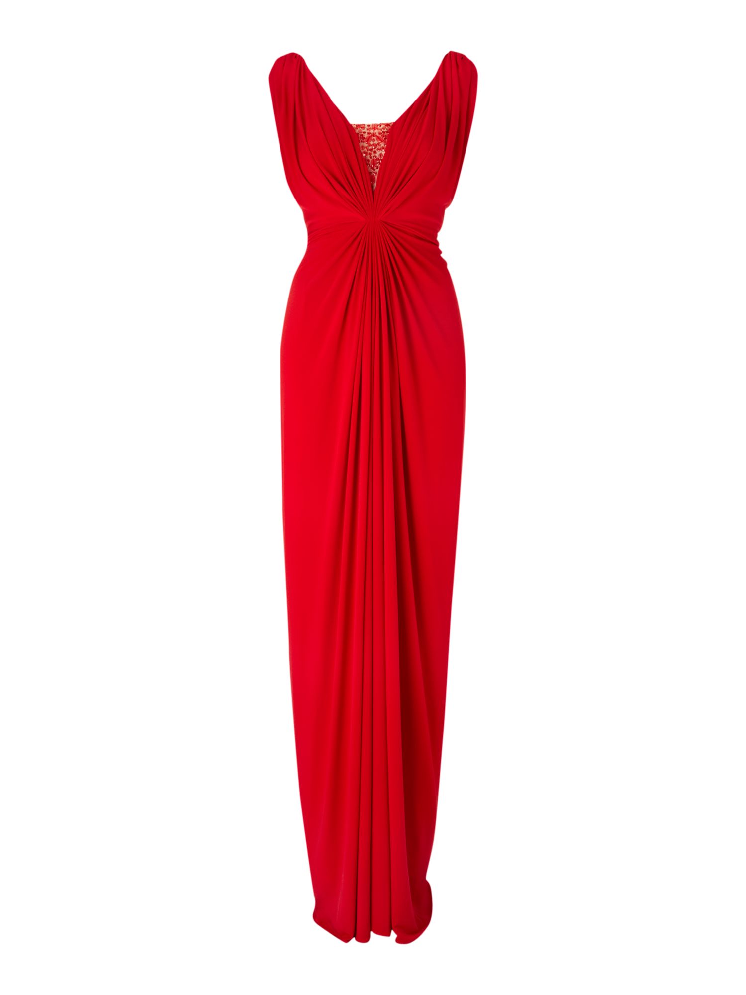 js collections embroidered ruffle drape column gown