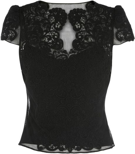 Karen Millen Heavy Cotton Lace Top in Black | Lyst