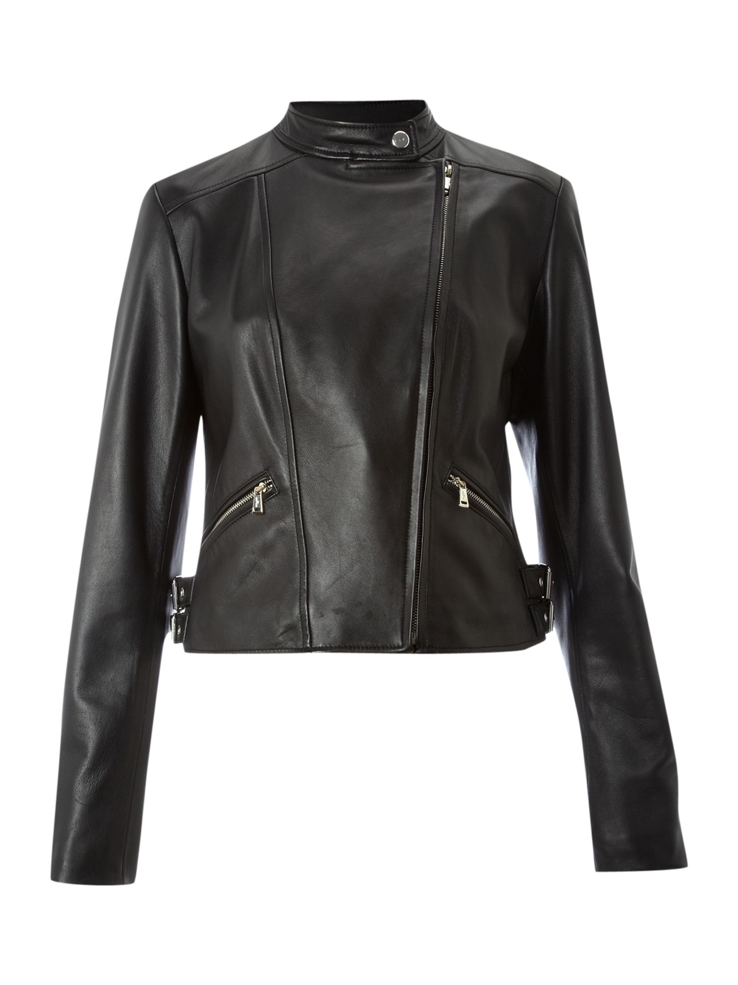 Lauren By Ralph Lauren Leather Jacket with Asymmetrical Front in Black ...