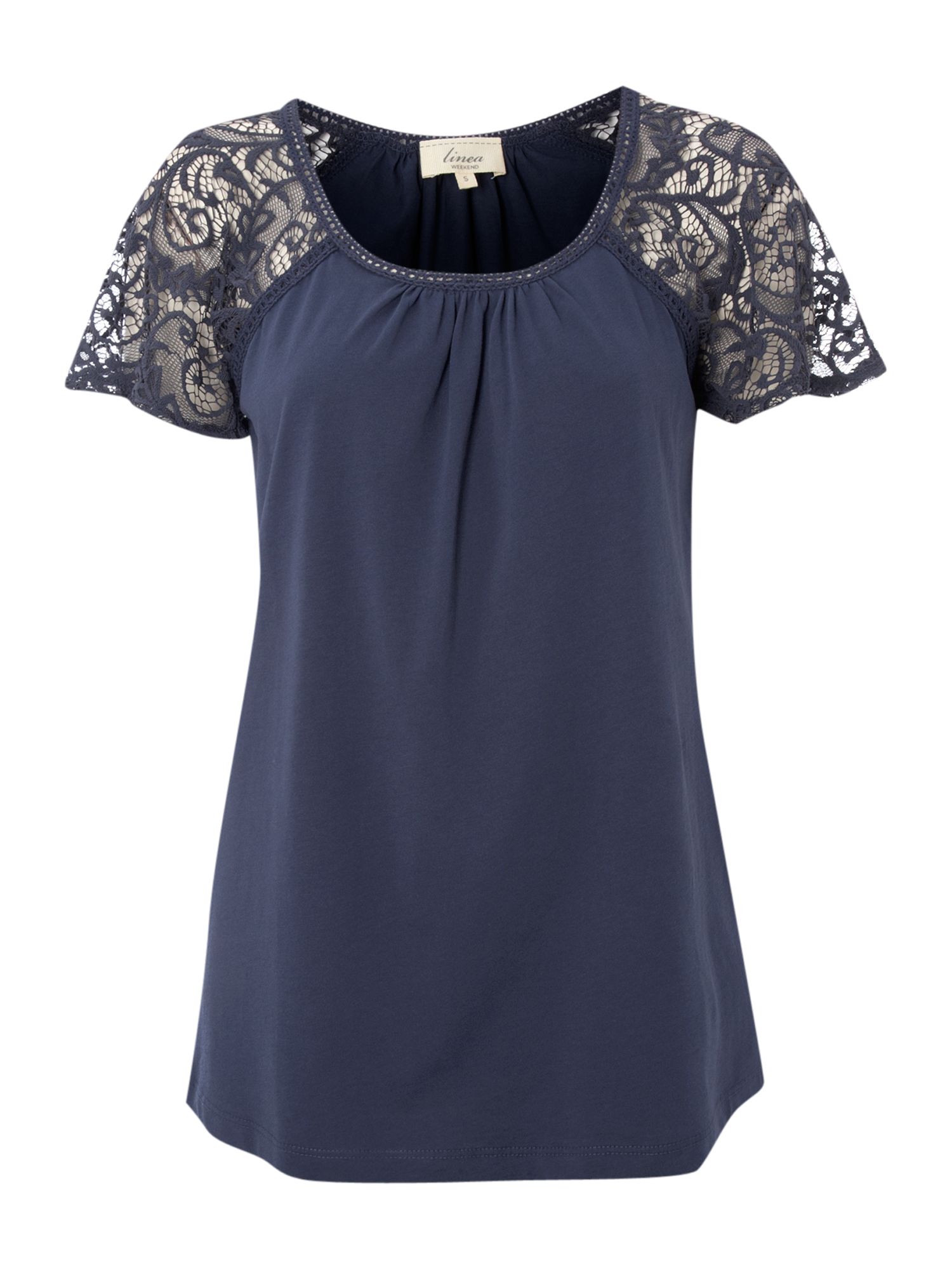 Linea Weekend Jersey Top with Lace Sleeves in Blue (navy) | Lyst